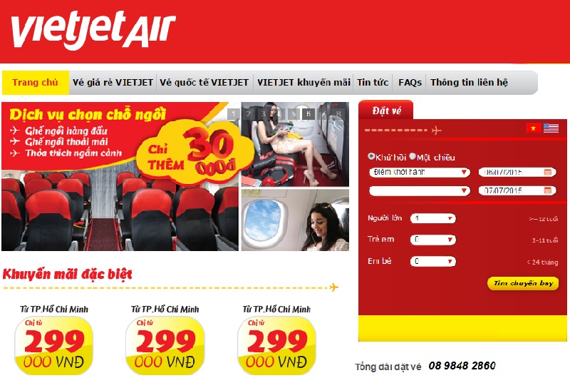 bảng giá vé khuyến mại hãng vietjet air