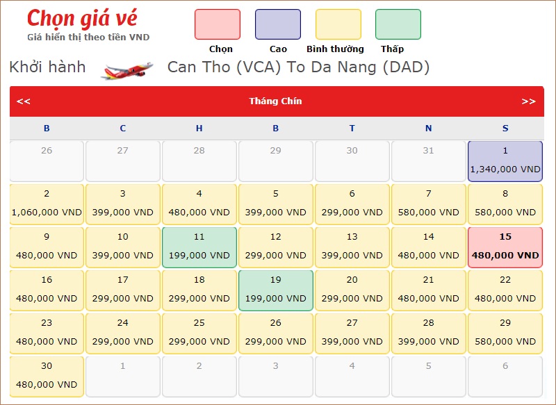 giá vé máy bay đi Cần Thơ hãng Vietjet