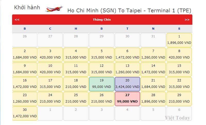 Giá vé đi Taipei giá rẻ