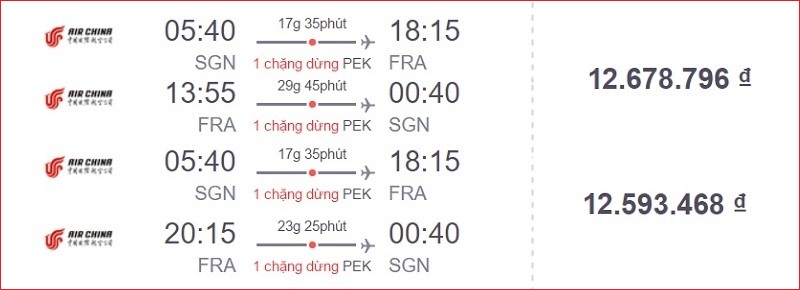 Đặt vé khứ hồi đi Đức hãng Air China