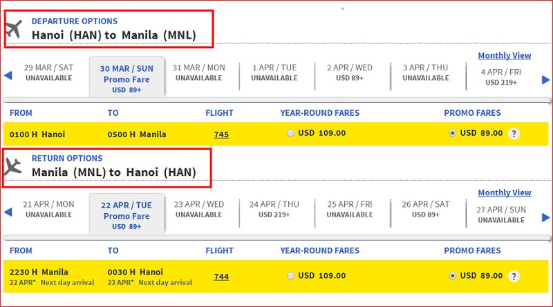 Giá vé khứ hồi Hà Nội đi Manila 