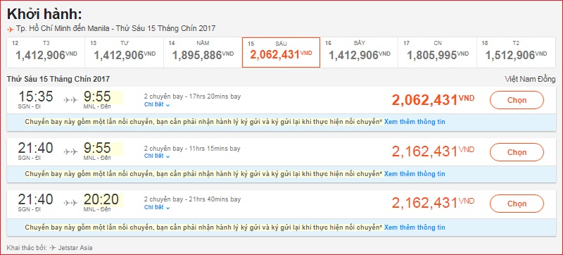 Giá vé tp HCM đi Manila hãng Jetstar