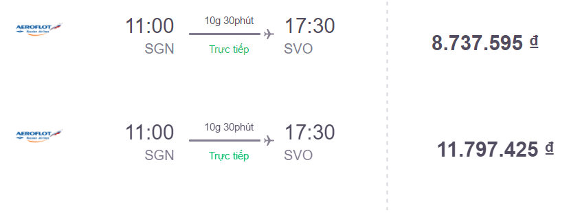 vé máy bay đi Moscow hãng Aeroflot