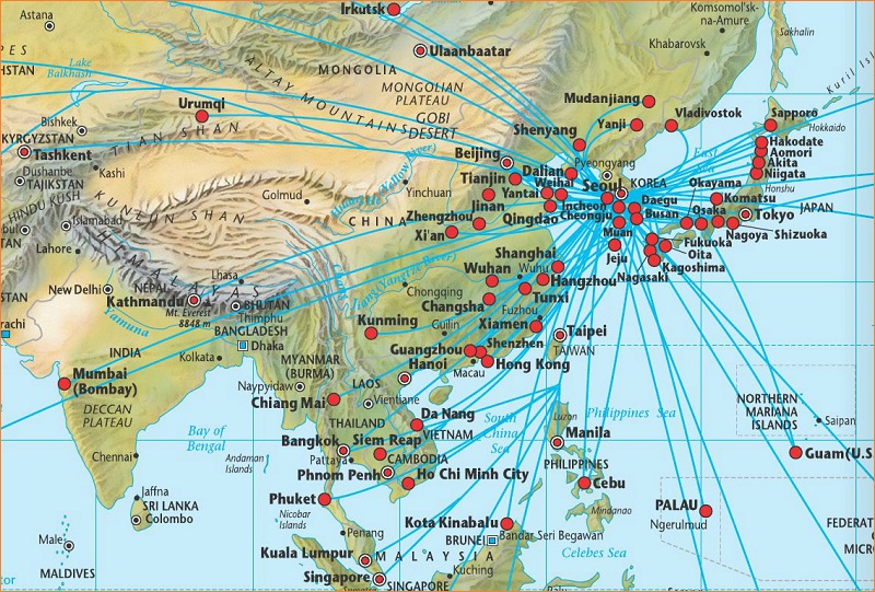 mạng và đường bay hãng Korean Air