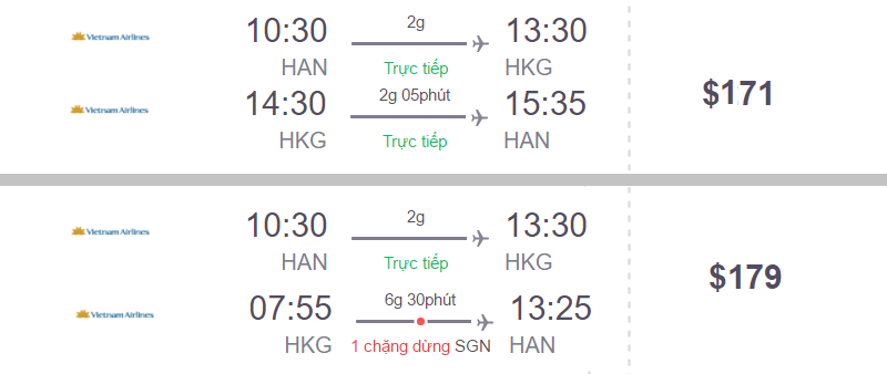 giá vé máy bay từ hà nội đi Hong Kong