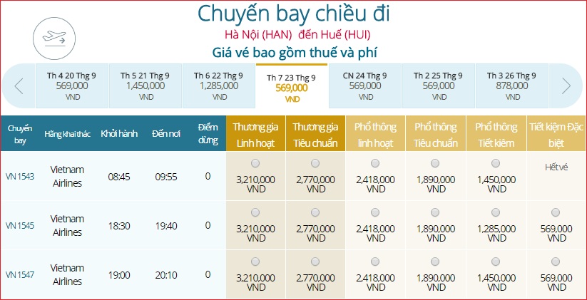 giá vé máy bay đi Huế từ Hà Nội