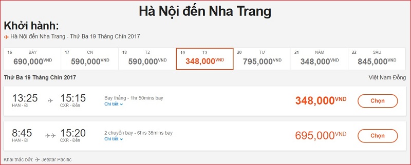 Giá vé khứ hồi hà nội nha trang