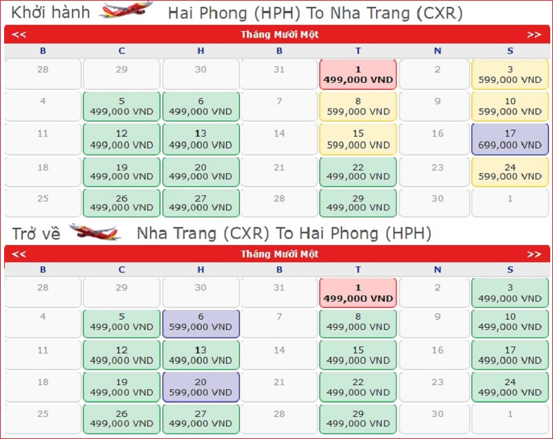 giá vé máy bay khứ hồi Hải Phòng Nha Trang