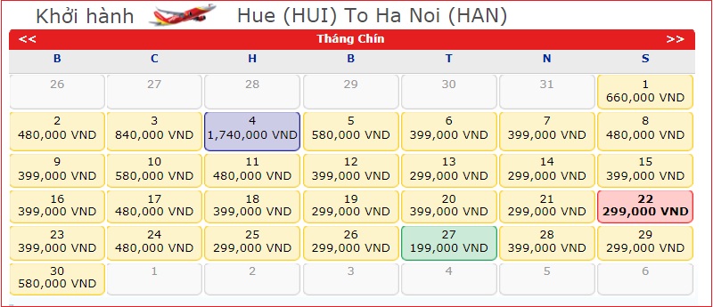 giá vé máy bay Huế đi Hà Nội