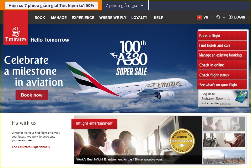 đại lý vé máy bay Emirates